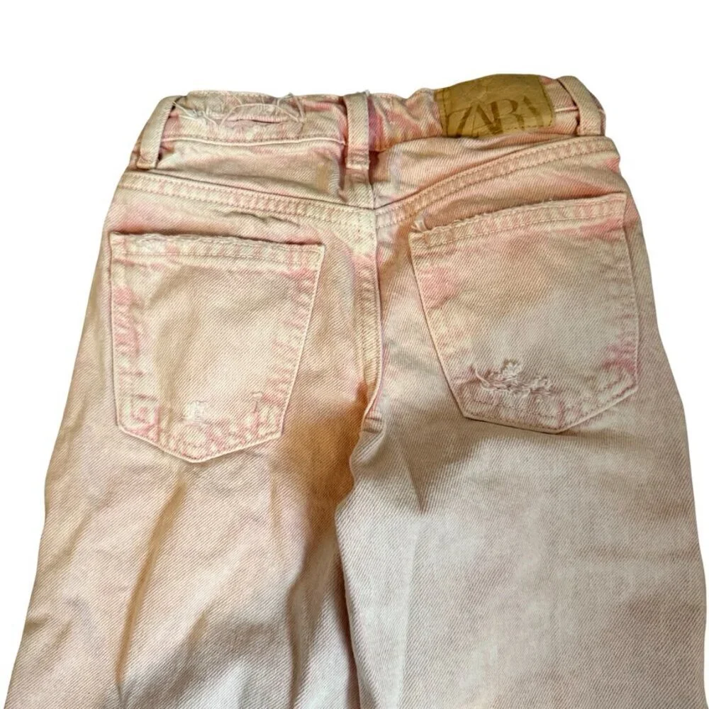 Zara Kids Distressed Straight Leg Jeans Pink Size 7 - Picture 5 of 7